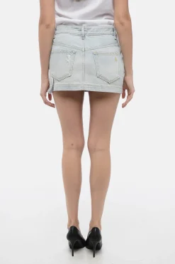 Discount Minigonna in Denim Lavaggio Chiaro con Zip Laterale Donna Gonne