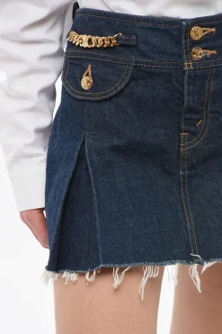 Minigonna in Denim Sfrangiata con Pieghe>Celine Best