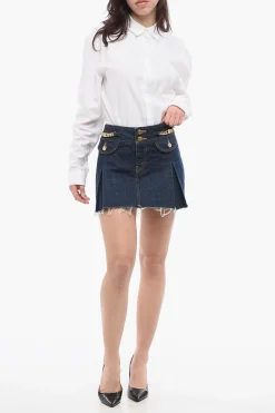 Minigonna in Denim Sfrangiata con Pieghe></noscript>Celine Best