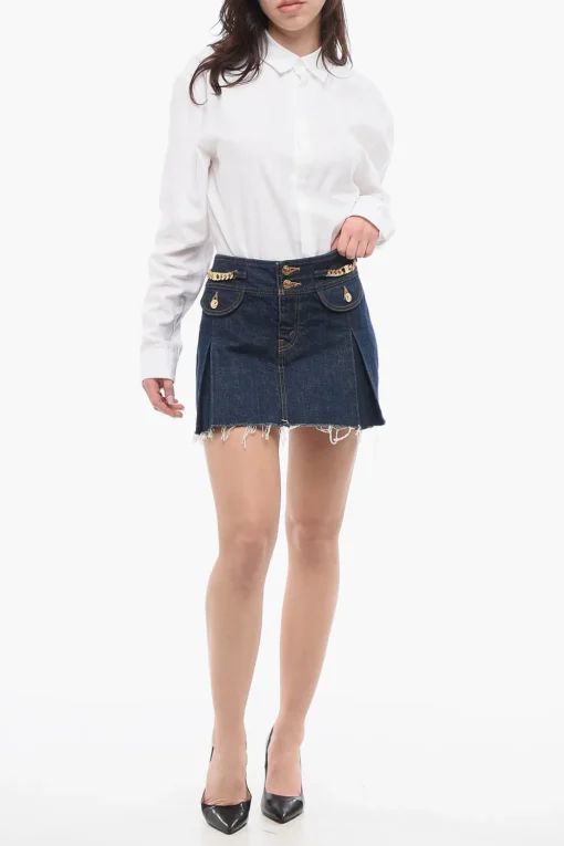 Minigonna in Denim Sfrangiata con Pieghe>Celine Best