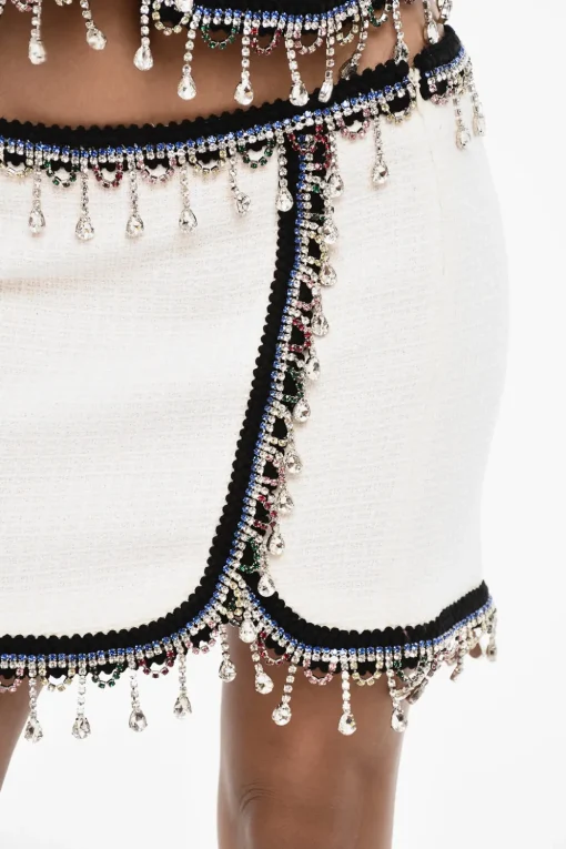 Minigonna In Misto Cotone con Finiture in Gioielli>Dsquared2 Outlet