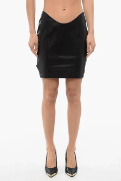 Minigonna In Pelle Con Taglio Rotondo>Balmain Discount