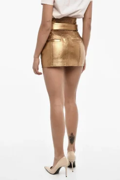 Minigonna In Pelle Metallizzata a Vita Alta con Cintura>Dsquared2 Discount