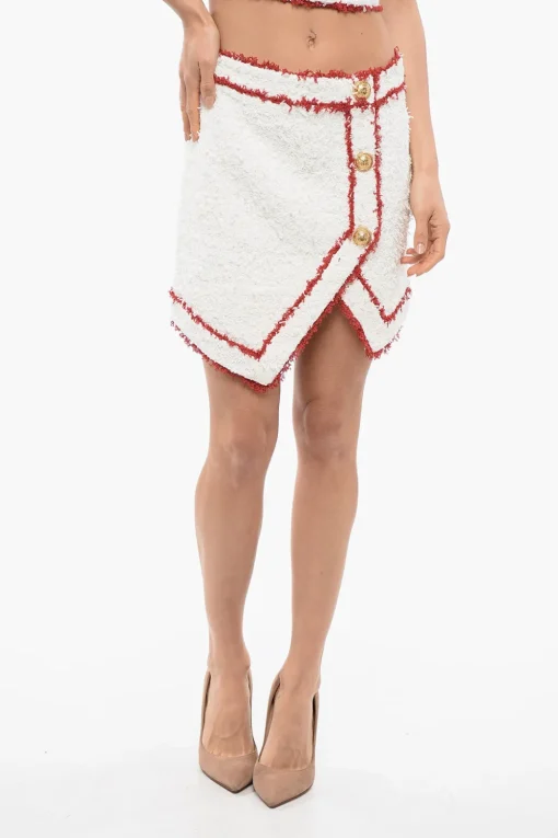 Minigonna in Tweed con Bottoni Logati>Balmain Discount