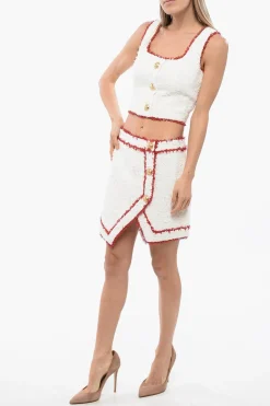 Minigonna in Tweed con Bottoni Logati></noscript>Balmain Discount