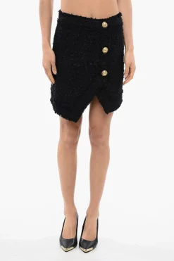 Minigonna in Tweed con Bottoni Logati>Balmain New