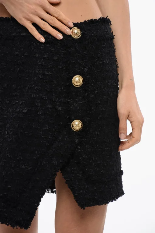 Minigonna in Tweed con Bottoni Logati>Balmain New