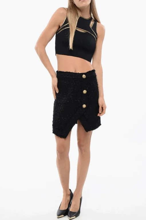 Minigonna in Tweed con Bottoni Logati>Balmain New