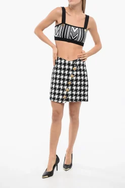 Outlet Minigonna in Tweed con Motivo Pied de Poule Donna Gonne