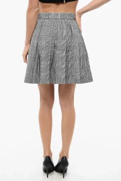 Minigonna Plissè in Misto Lana Vergine con Motivo District Check>Balmain New