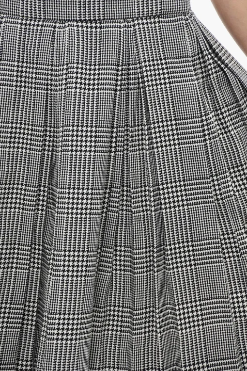 Minigonna Plissè in Misto Lana Vergine con Motivo District Check>Balmain New