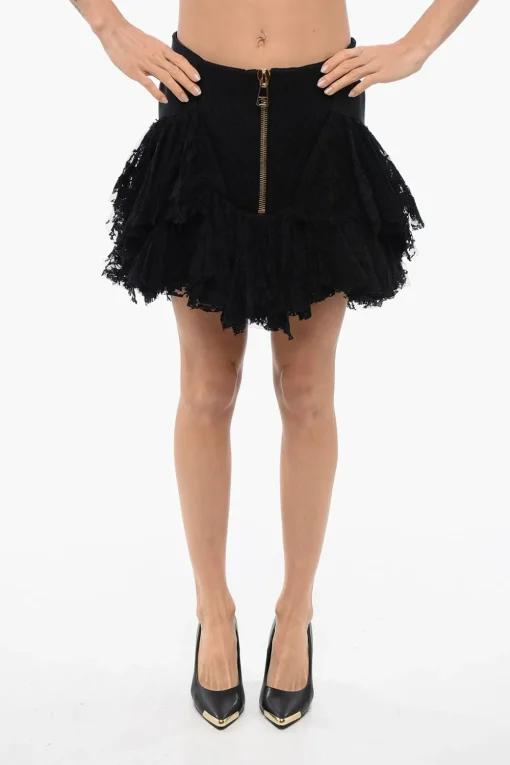 Minigonna Ruffle in Pizzo con Zip Posteriore>Balmain New