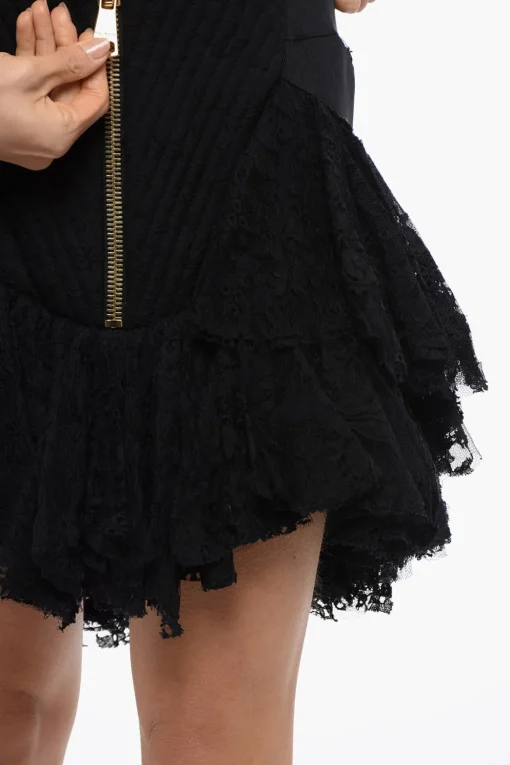 Minigonna Ruffle in Pizzo con Zip Posteriore>Balmain New