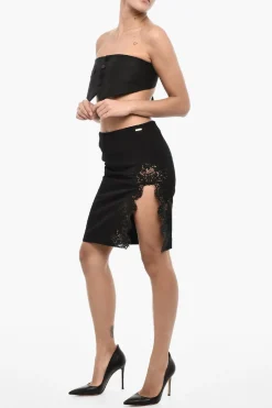 Best Minogonna in lana Vergine Con Spacco Laterale Pizzo Donna Gonne