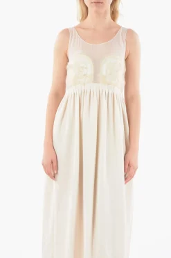 New MM1 Abito in Seta Smanicato con Corpetto Ricamato in Chiffon e Gonna Plissettata Donna Vestiti