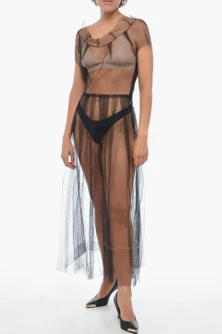 Hot MM1 Abito Midi in Tulle con Design a Pieghe Donna Vestiti