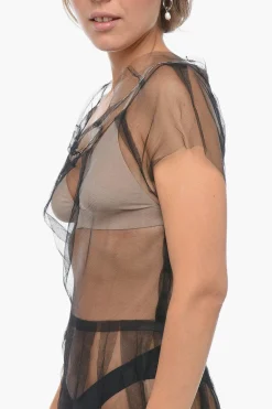 Hot MM1 Abito Midi in Tulle con Design a Pieghe Donna Vestiti
