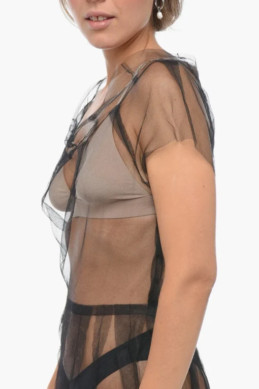 Hot MM1 Abito Midi in Tulle con Design a Pieghe Donna Vestiti