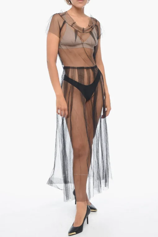 Hot MM1 Abito Midi in Tulle con Design a Pieghe Donna Vestiti