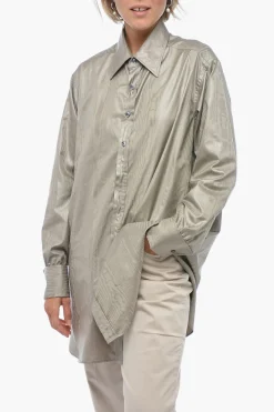 Outlet MM1 Camicia in Satin Jacquard con Collo Italiano Donna Camicie