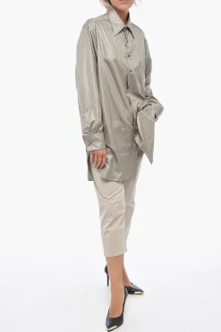 Outlet MM1 Camicia in Satin Jacquard con Collo Italiano Donna Camicie