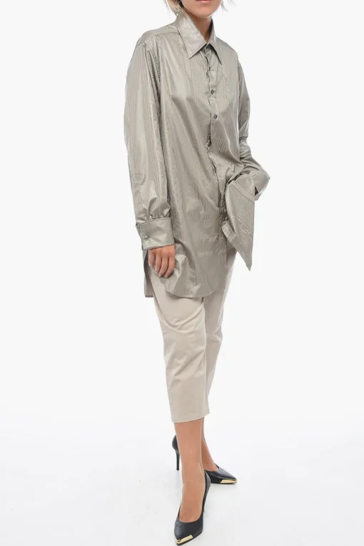 Outlet MM1 Camicia in Satin Jacquard con Collo Italiano Donna Camicie