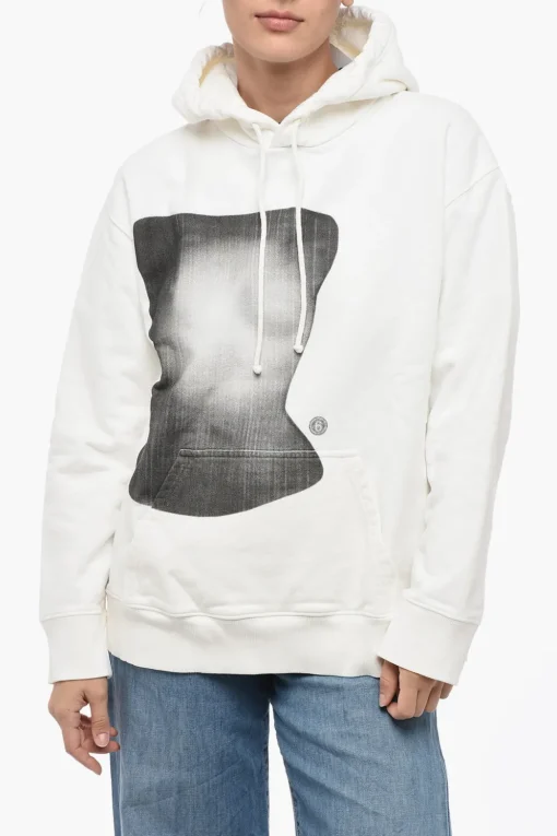 Discount MM6 Felpa Con Cappuccio In Cotone Garzato Con Stampa Donna Felpe|Felpe