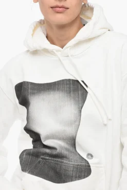 Discount MM6 Felpa Con Cappuccio In Cotone Garzato Con Stampa Donna Felpe|Felpe