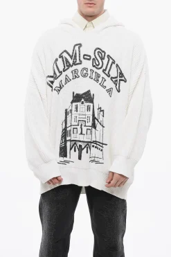 Clearance MM6 Felpa Con Cappuccio in Maglia Di Cotone Stampata Uomo Felpe