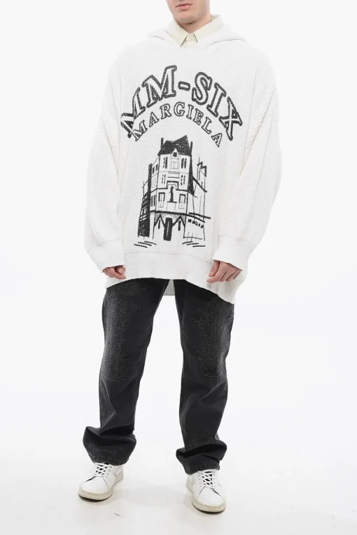 Clearance MM6 Felpa Con Cappuccio in Maglia Di Cotone Stampata Uomo Felpe