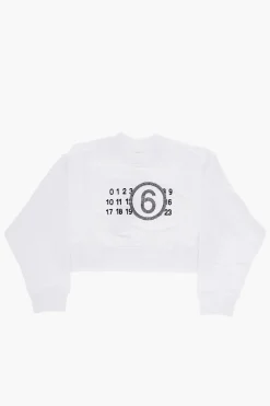 Fashion MM6 Felpa Girocollo Crop con Logo in Strass Abbigliamento