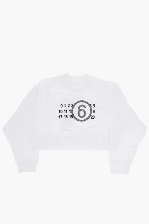Fashion MM6 Felpa Girocollo Crop con Logo in Strass Abbigliamento