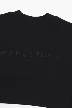 MM6 Felpa Girocollo in Cotone Garzato con Logo Impreziosito da Strass>Maison Margiela Kids Clearance