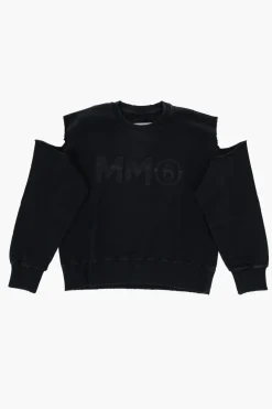 MM6 Felpa Girocollo in Cotone Garzato con Dettagli Cut-Out>Maison Margiela Kids Sale