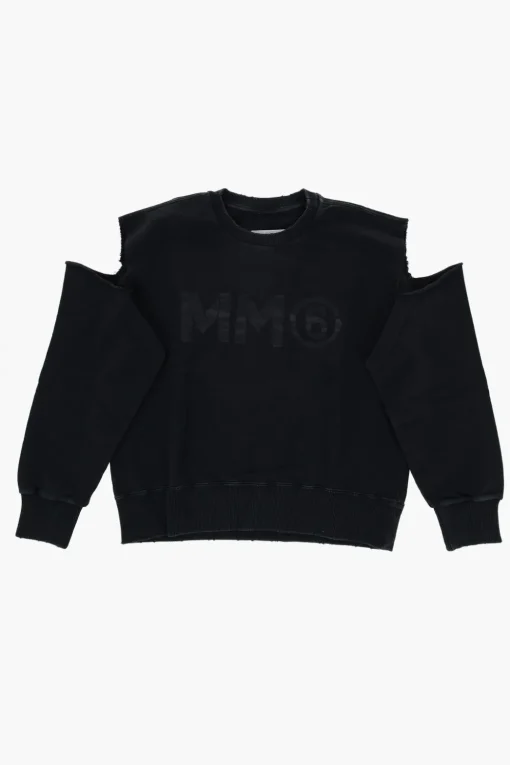 MM6 Felpa Girocollo in Cotone Garzato con Dettagli Cut-Out>Maison Margiela Kids Sale