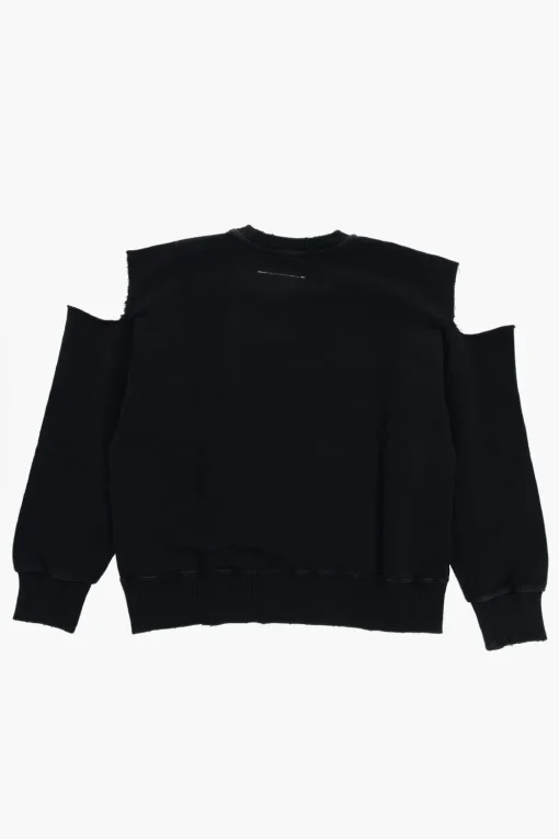 MM6 Felpa Girocollo in Cotone Garzato con Dettagli Cut-Out>Maison Margiela Kids Sale