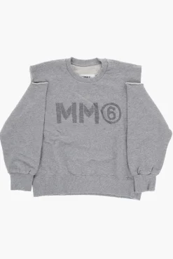 MM6 Felpa Girocollo in Cotone Garzato con Dettagli Cut-Out>Maison Margiela Kids Discount