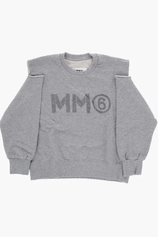 MM6 Felpa Girocollo in Cotone Garzato con Dettagli Cut-Out>Maison Margiela Kids Discount