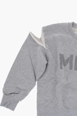 MM6 Felpa Girocollo in Cotone Garzato con Dettagli Cut-Out>Maison Margiela Kids Discount