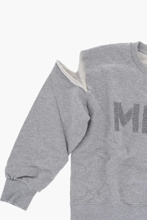 MM6 Felpa Girocollo in Cotone Garzato con Dettagli Cut-Out>Maison Margiela Kids Discount