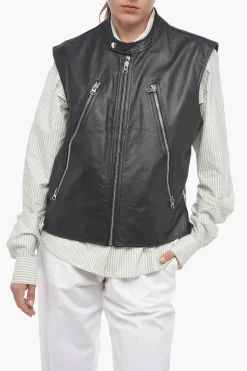 Sale MM6 Gilet Biker in Pelle Trapuntata Donna Giubbotti