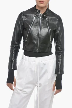 Outlet MM6 Giubbotto Crop in Pelle Spazzolata Donna Giubbotti