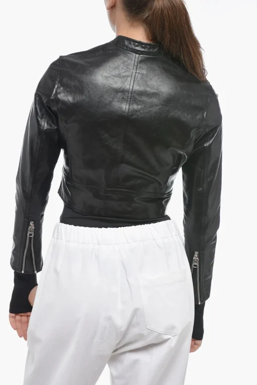 Outlet MM6 Giubbotto Crop in Pelle Spazzolata Donna Giubbotti