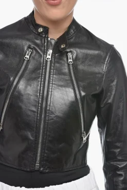 Outlet MM6 Giubbotto Crop in Pelle Spazzolata Donna Giubbotti
