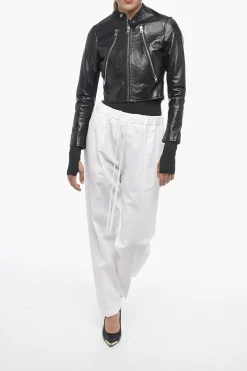 Outlet MM6 Giubbotto Crop in Pelle Spazzolata Donna Giubbotti