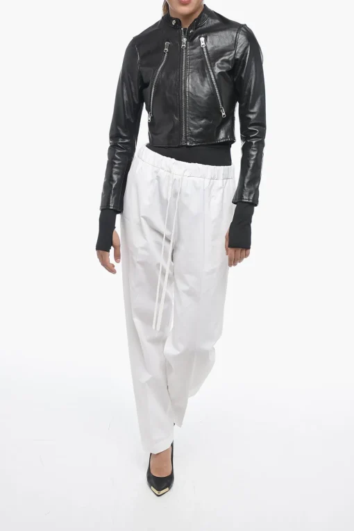 Outlet MM6 Giubbotto Crop in Pelle Spazzolata Donna Giubbotti