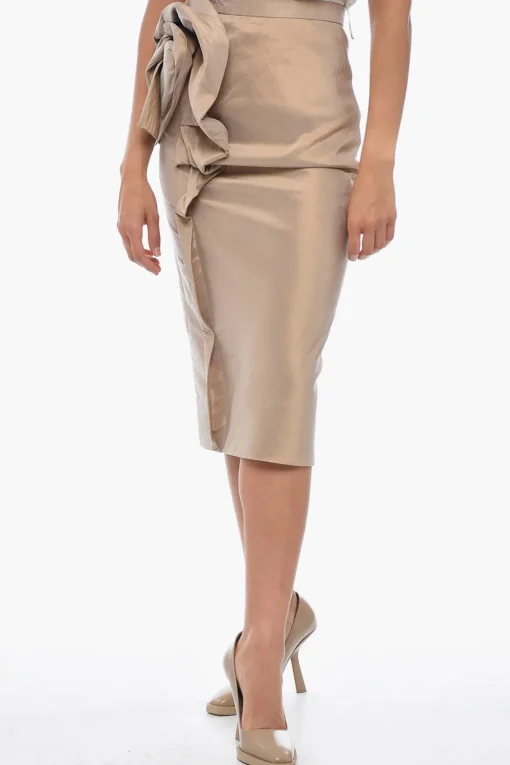 Best MM1 Longuette in Misto Satin di Seta con Drappeggio Donna Gonne