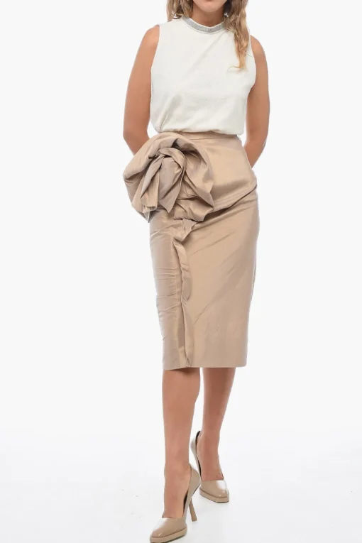 Best MM1 Longuette in Misto Satin di Seta con Drappeggio Donna Gonne