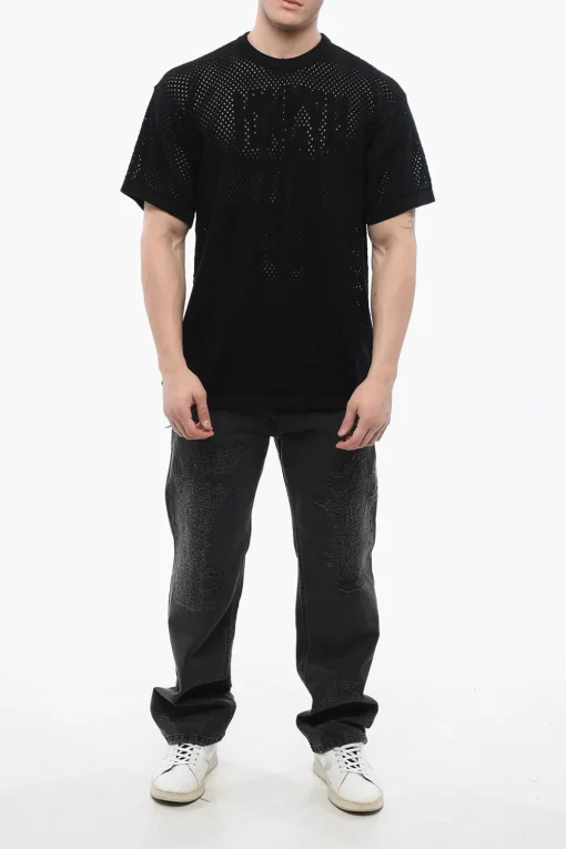 MM6 Maglia Girocollo in Cotone Openwork>Maison Margiela Discount