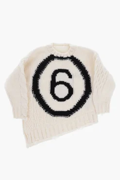 MM6 Maglia Girocollo in Misto Lana con Orlo Asimmetrico>Maison Margiela Kids Outlet